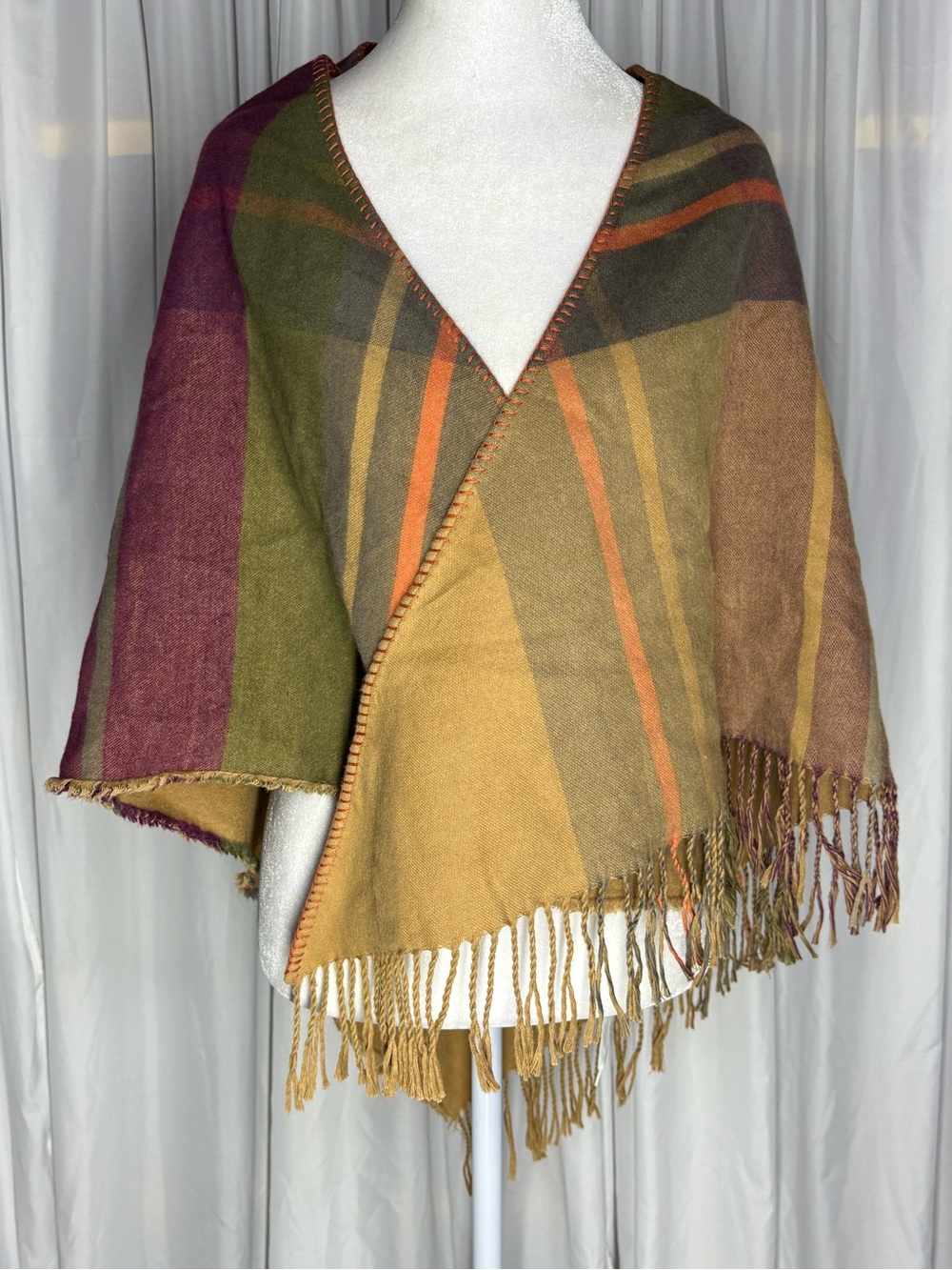 Joules Mustard Cape With Tassels Plaid Printing Classical One Sizes